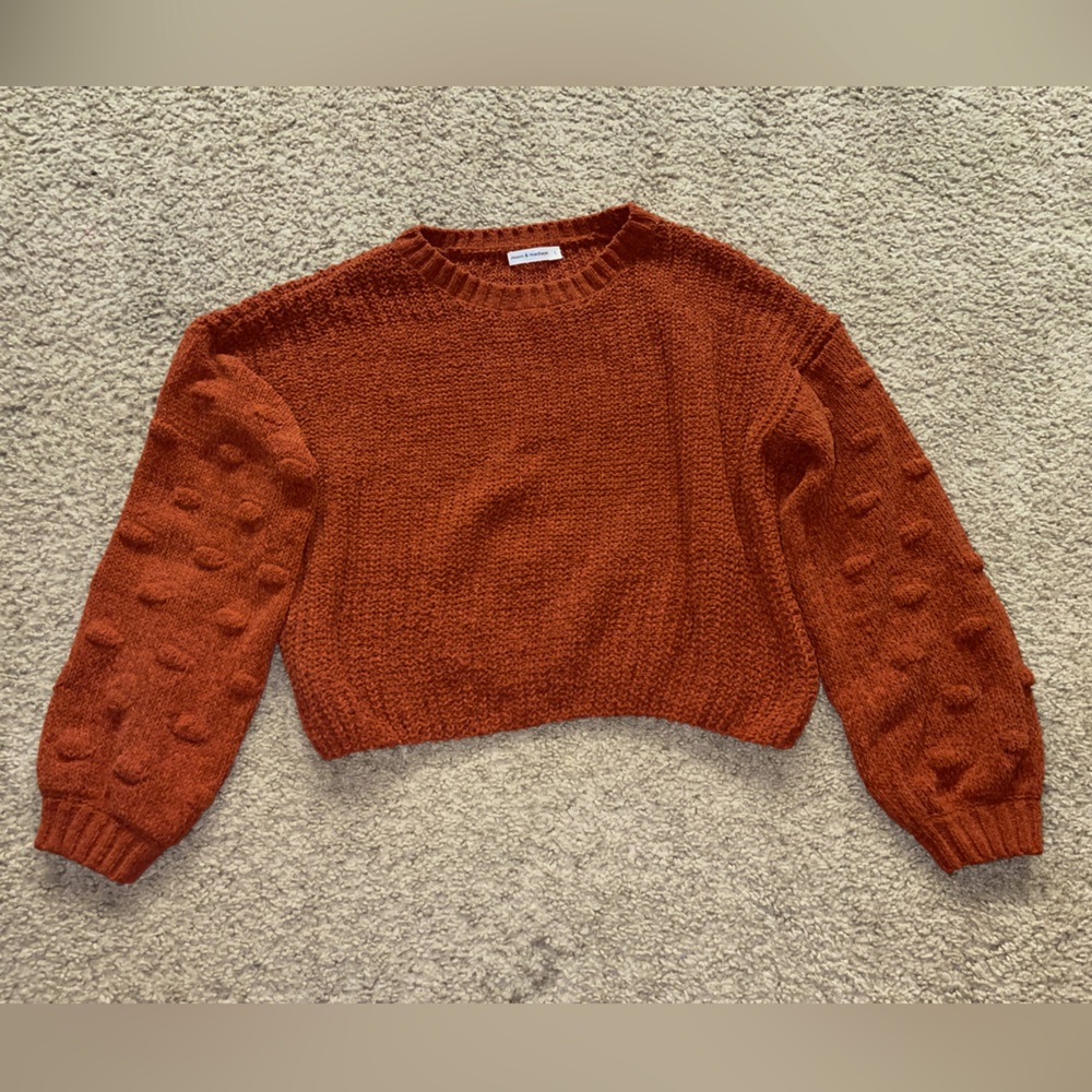 MOON & MADISON Brown Cropped Textured Long Sleeve Pullover Sweater Size LARGE